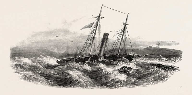 WRECK OF THE BORDER QUEEN STEAMER, ON THE WINGA ISLET, DENMARK, 1851 engraving