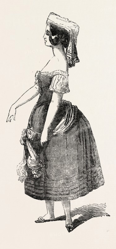 FENELLA, MADEMOISELLE MONTI, WHO APPEARED IN LA MUTA DI PORTICI, AT HER MAJESTY'S THEATRE, HAYMARKET, LONDON, UK, 1851 engraving