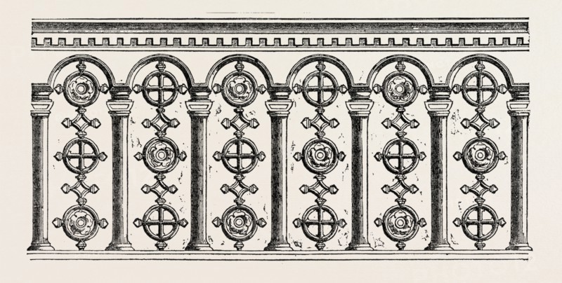 RAILING FOR A TOMB, COALBROOK DALE, BY COLE, SHROPSHIRE, ENGLAND, UK, 1851 engraving