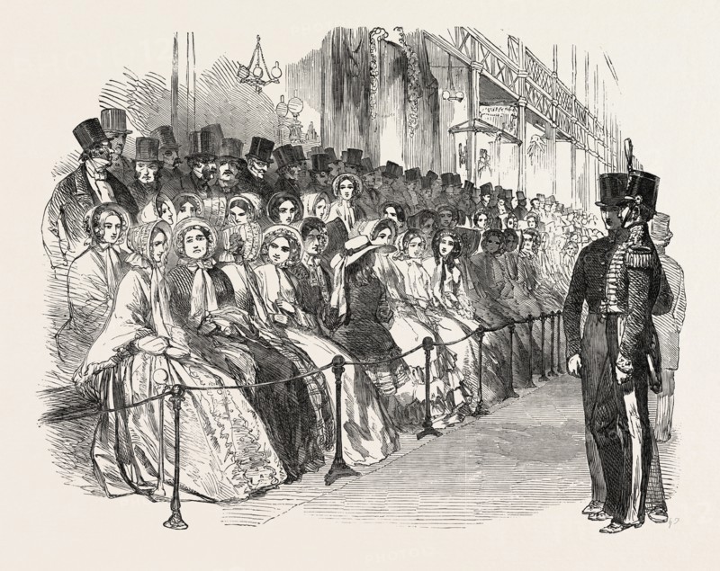 OPENING OF THE GREAT EXHIBITION, SKETCH IN THE NAVE, CRYSTAL PALACE, HYDE PARK, LONDON, UK, 1851 engraving