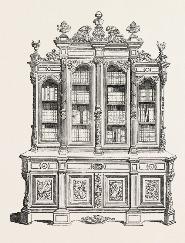 CARVED BOOKCASE, SOCIETE DES EBENISTES, 1851 engraving