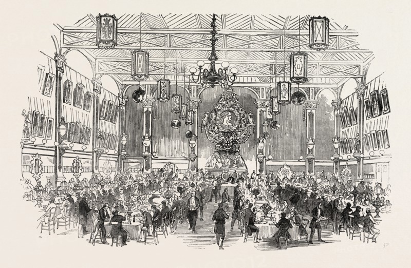 THE METROPOLITAN SANITARY ASSOCIATION DINNER, AT SOYER'S SYMPOSIUM, GORE HOUSE, KENSINGTON, LONDON, UK, 1851 engraving