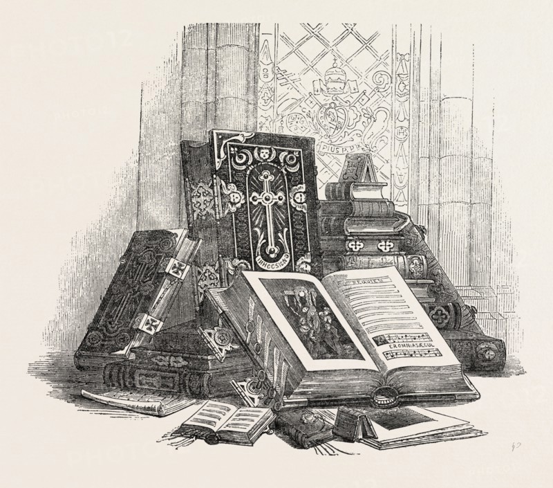 GROUP OF BOOKS, BY HANICQ, OF MECHLIN, 1851 engraving