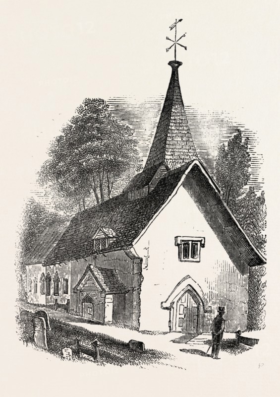 MERTON CHURCH, UK, 1851 engraving