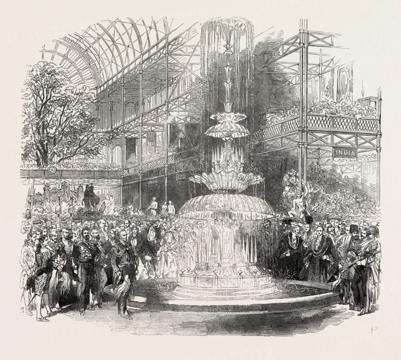THE TRANSEPT OF THE CRYSTAL PALACE ON THE 1ST OF MAY, THE GREAT EXHIBITION, LONDON, UK, 1851 engraving