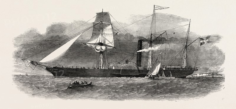 THE JYLLAND, DANISH GOVERNMENT STEAMER, 1851 engraving