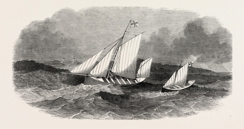 ERRIS FISHING SETTLEMENT LIFE FISHING BOATS, ERRETER AND HOPE, 1851 engraving