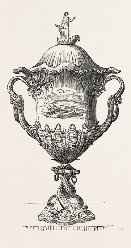 SILVER CUP PRESENTED TO THE DEPUTY-POST-CAPTAIN OF CAPE TOWN, SOUTH AFRICA, 1851 engraving
