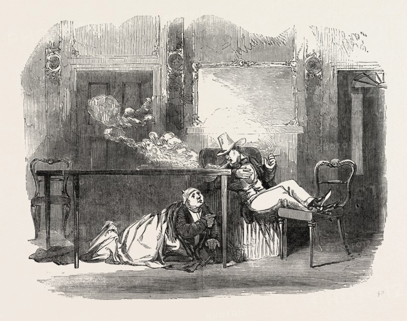SCENE FROM APARTMENTS: VISITORS TO THE EXHIBITION MAY BE ACCOMMODATED AT THE PRINCESS' THEATRE, LONDON, UK, 1851 engraving