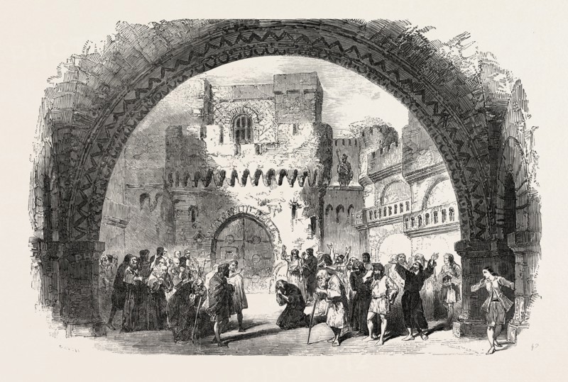SCENE FROM BEETHOVEN'S FIDELIO, AT HER MAJESTY'S THEATRE, THE HYMN TO LIBERTY, HAYMARKET, LONDON, UK, 1851 engraving
