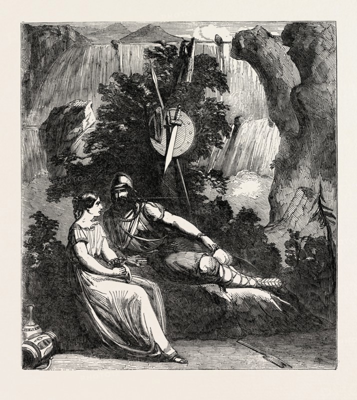 SCENE FROM THE NEW PLAY OF INGOMAR, AT DRURY LANE THEATRE, LONDON, UK, 1851 engraving