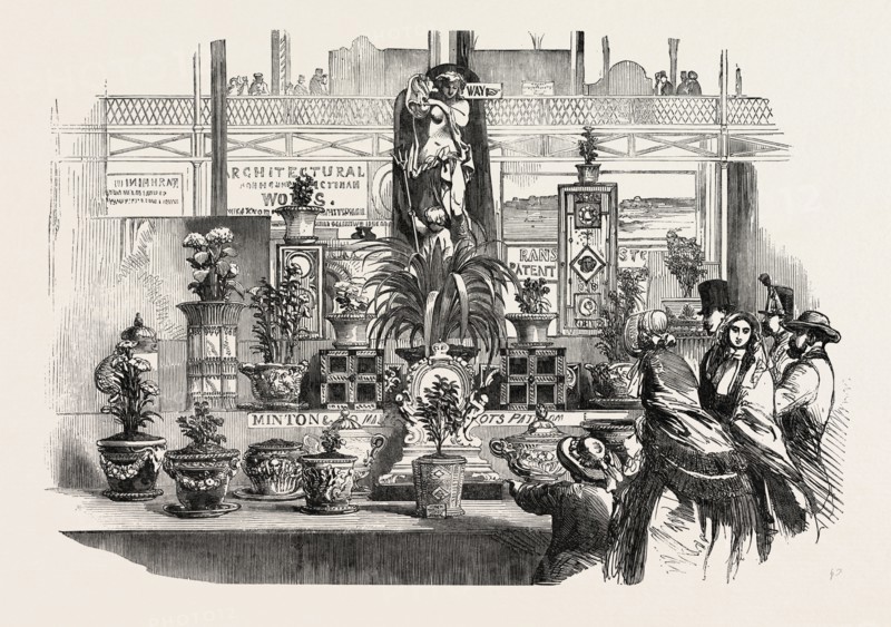 THE GREAT EXHIBITION, CRYSTAL PALACE, HYDE PARK, LONDON, UK: POTTERY, BY MESSRS. MINTON, 1851 engraving