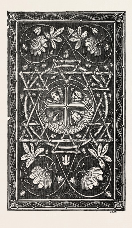 BIBLE COVER, IN METAL, BY MESSRS. LEIGHTON, HARP ALLEY, 1851 engraving