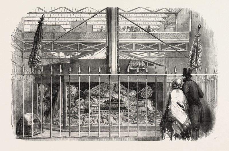 THE GREAT EXHIBITION, CRYSTAL PALACE, HYDE PARK, LONDON, UK: JEWELS, IN THE EAST INDIA COMPANY'S DEPARTMENT, NORTH SIDE OF NAVE, 1851 engraving