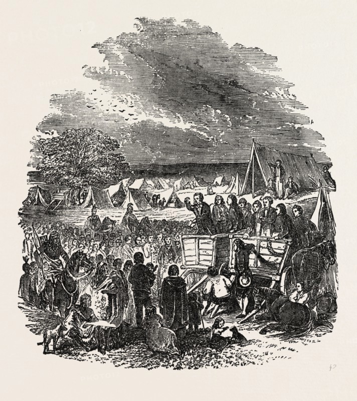 JOSEPH SMITH PREACHING IN THE WILDERNESS., THE MORMONS, 1851 engraving