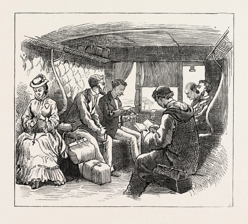 ON THE WAY TO PARAY-LE-MONIAL, FRANCE: THE SERVICE OF THE ROSARY, 1873 engraving
