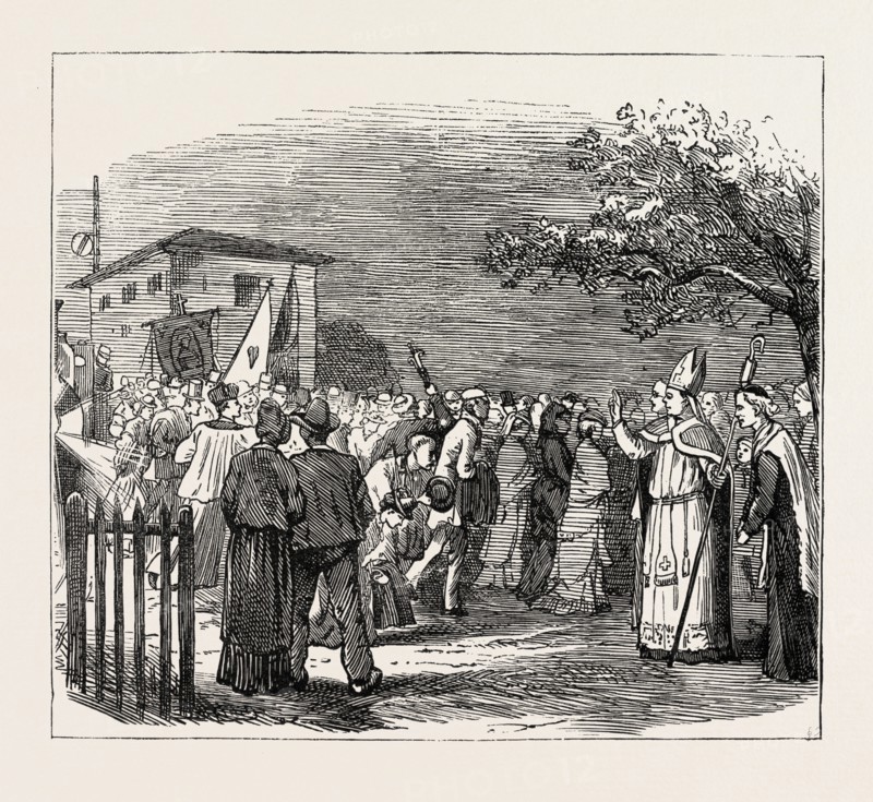 ON THE WAY TO PARAY-LE-MONIAL, FRANCE: ARRIVAL AT PARAY, 1873 engraving