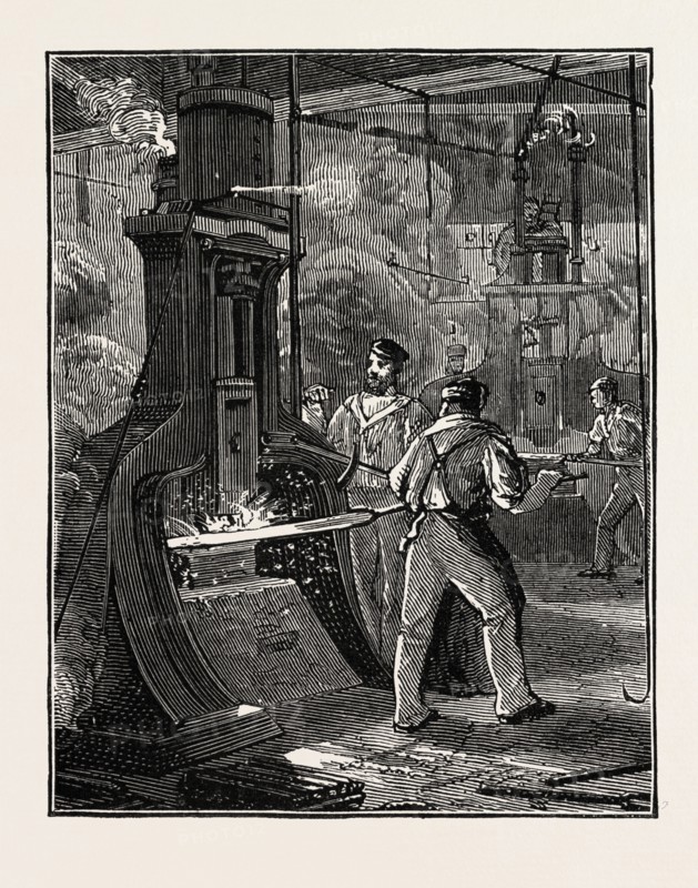 STEAM HAMMER AT THE CLYDE WORKS, UK, 1873 engraving