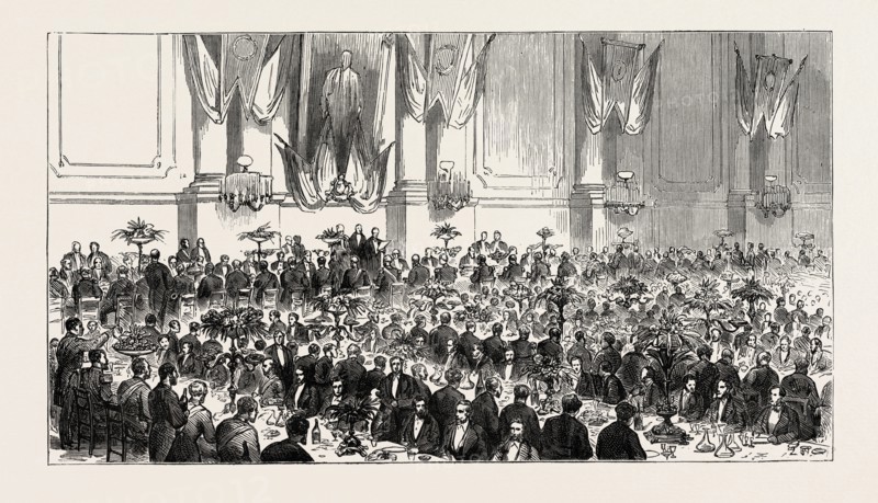 THE CUTLER'S FEAST AT SHEFFIELD, UK: BANQUET IN THE CUTLERS' HALL, 1873 engraving