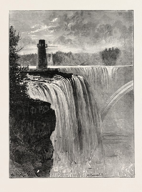 THE FALLS OF NIAGARA: HORSESHOE FALL AND PROFILE ROCK, CANADA, US, USA, 1873 engraving