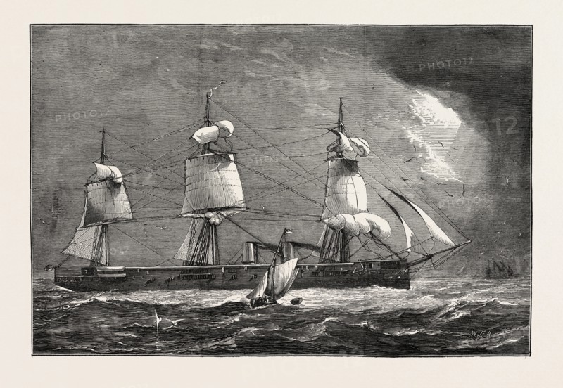 H.M.S. THE SHAH, THE NEW FAST-SAILING STEAM FRIGATE, 1873 engraving