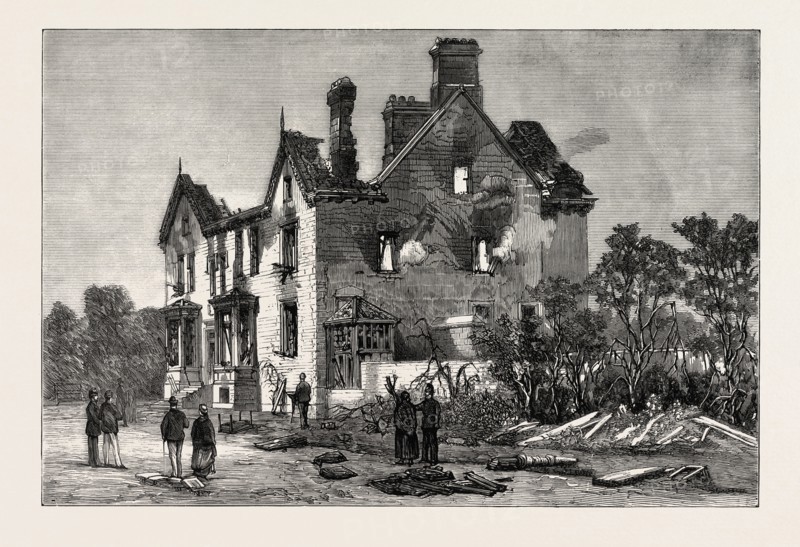 COLONEL JACKSON'S HOUSE, WILPSHIRE, NEAR BLACKBURN, AFTER THE ATTACK, UK
