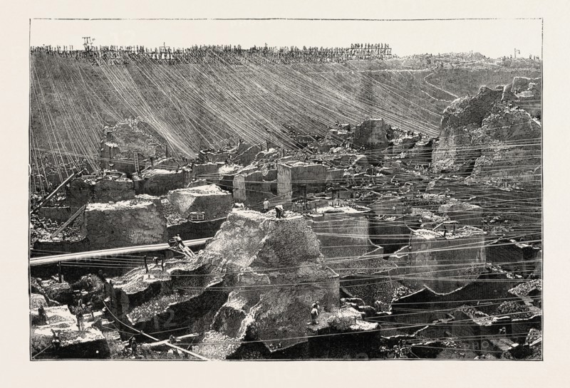 DIGGING FOR DIAMONDS AT CAPE COLONY: THE DEEP DIGGINGS, SOUTH AFRICA, 1873 engraving