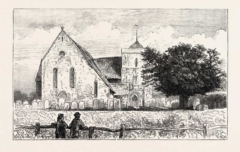 CLIMPING CHURCH, NEAR ARUNDEL, SUSSEX, UK, 1873 engraving