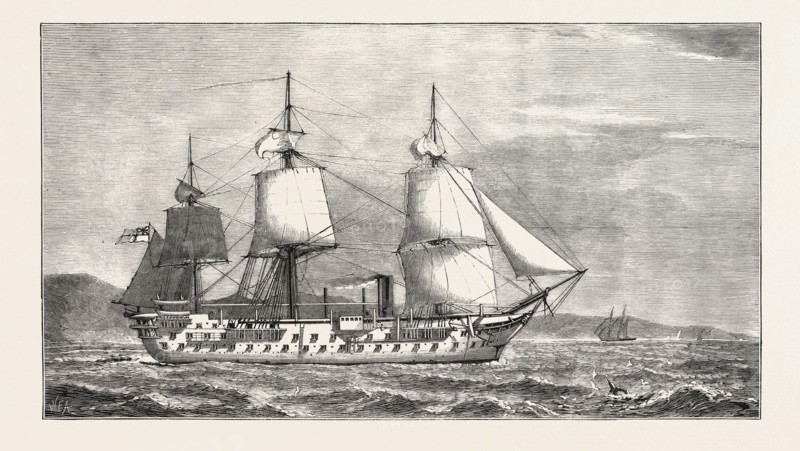 THE ASHANTEE WAR: THE HOSPITAL SHIP VICTOR EMMANUEL, TO BE MOORED OFF THE GOLD COAST, ANGLO ASHANTI WAR, GHANA, 1873 engraving
