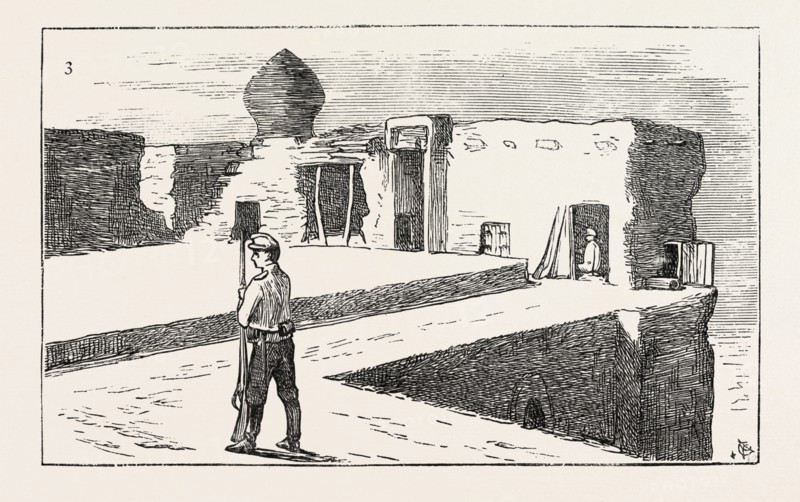 THE RUSSIAN EXPEDITION TO KHIVA: Sentinel on the walls of the fortress Chasar Asp., 1873 engraving
