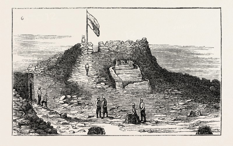 THE RUSSIAN EXPEDITION TO KHIVA: Interior of Fort Tamdi, 1873 engraving
