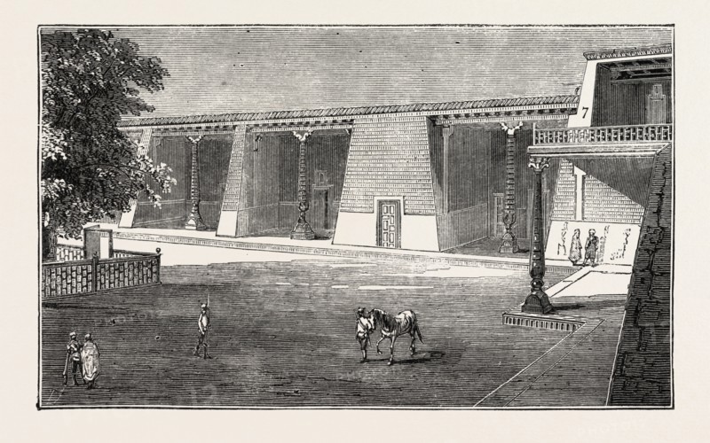 THE RUSSIAN EXPEDITION TO KHIVA: Pavilion occupied by Prince Eugene M. Leuchtenberg in the Khan's Gardens, 1873 engraving