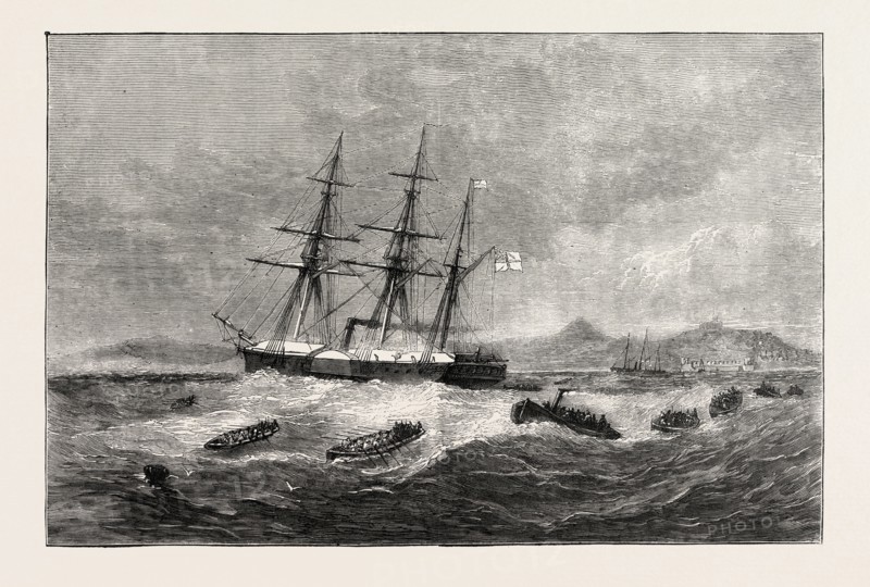 THE ASHANTEE WAR: LANDING THE FORCES FOR SIR GARNET WOLSELEY'S RECENT MARCH ON DUNQUAH, ANGLO ASHANTI WAR, GHANA, 1873 engraving