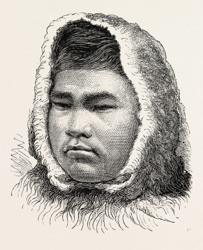 OCCOCOK, ESQUIMAUX RESCUED BY CAPTAIN ALLAN FROM AN ICE FLOE, 1873 engraving