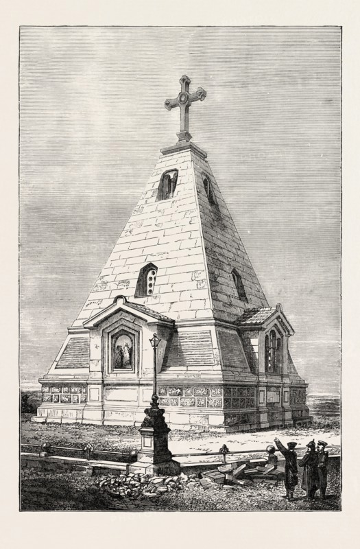 THE DUKE OF EDINBURGH IN THE CRIMEA: RUSSIAN MONUMENT TO 100000 SOLDIERS AT SEBASTOPOL, 1873 engraving