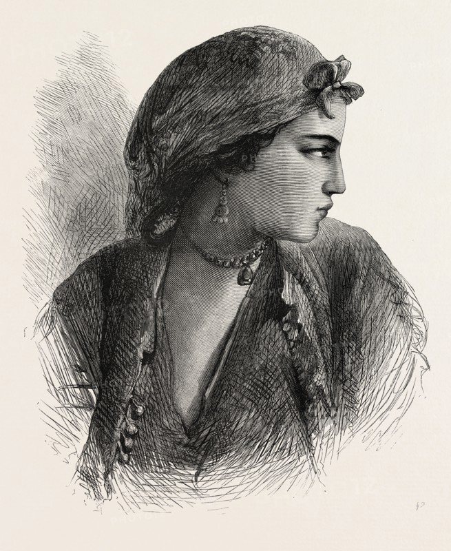 A NUBIAN GIRL, FROM THE PAINTING BY EGRON LUNDGREN, 1815-1875, SWEDISH WATERCOLOR PAINTER, 1873 engraving