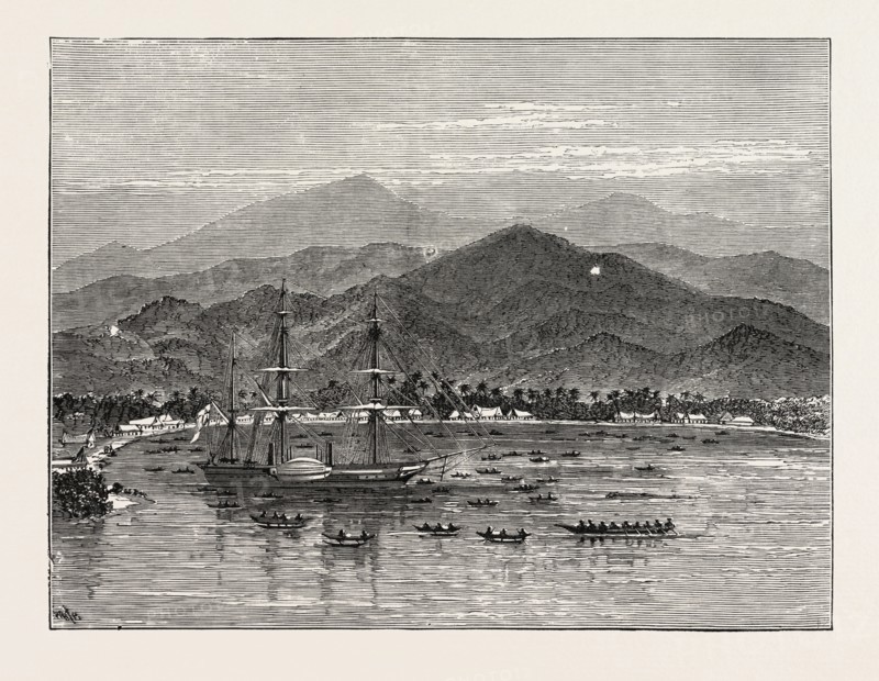 DISCOVERY BAY, NEW GUINEA, VISITED FOR THE FIRST TIME BY H.M.S. BASILISK, 1873 engraving