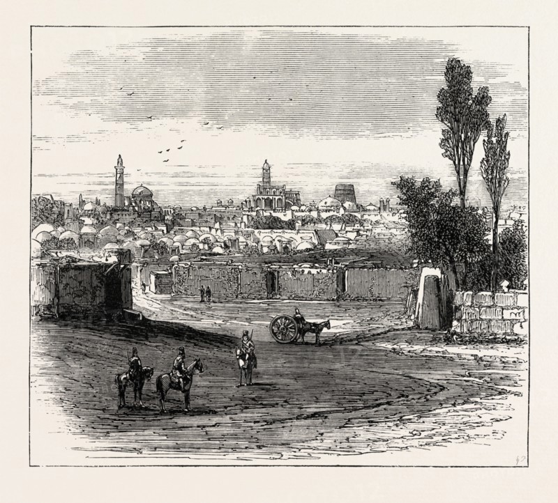 THE RUSSIAN EXPEDITION TO KHIVA, VIEWS IN THE CITY: GENERAL VIEW OF THE TOWN, UZBEKISTAN, 1873 engraving