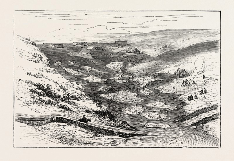 THE MOVING BOG NEAR DUNMORE, IRELAND, 1873 engraving