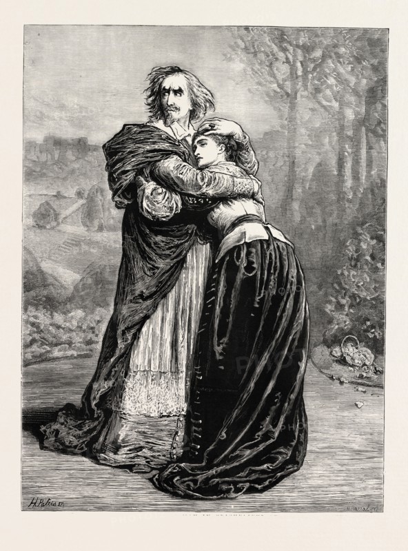 MR. IRVING AND MISS ISABEL BATEMAN IN RICHELIEU AT THE LYCEUM THEATRE, LONDON, UK, 1873 engraving