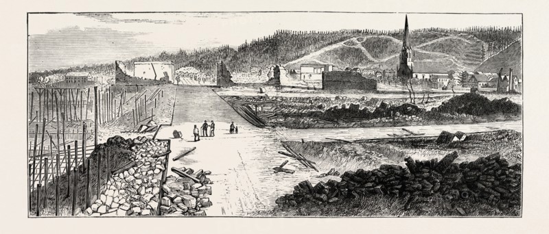 THE GREAT FIRE AT PORTLAND, OREGON, U.S.A., UNITED STATES OF AMERICA, US, USA, 1873 engraving