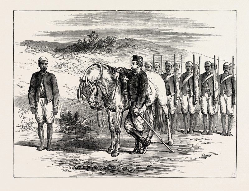 THE WEST COAST OF AFRICA: HOUSSA MERCENARIES FOR THE ASHANTEE WAR, ANGLO ASHANTI WAR, GHANA, 1873 engraving