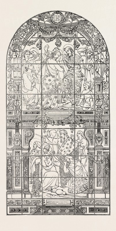 NEW BAPTISTRY WINDOW IN THE CHURCH OF ST. LAWRENCE JEWRY, 1873 engraving