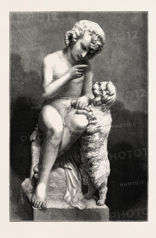 THE PLAYFELLOWS, FROM THE MARBLE GROUP BY CHARLES SUMMERS, 1873 engraving