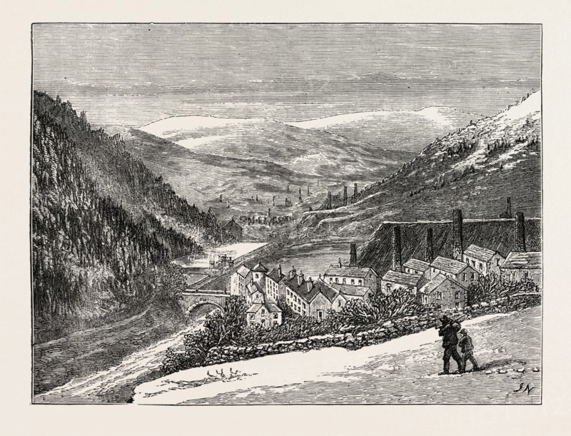 THE STRIKE IN SOUTH WALES, UK: VIEW OF MERTHYR AND THE VILLAGE OF CEFN, 1873 engraving