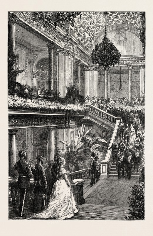 THE RECEPTION OF THE SHAH AT THE FOREIGN OFFICE: VIEW ON THE STAIRCASE, UK, 1873 engraving