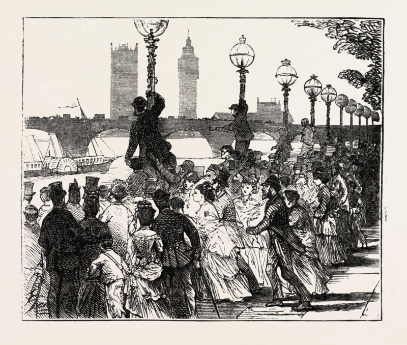 THE RUSH ON THE EMBANKMENT, LONDON, UK, 1873 engraving