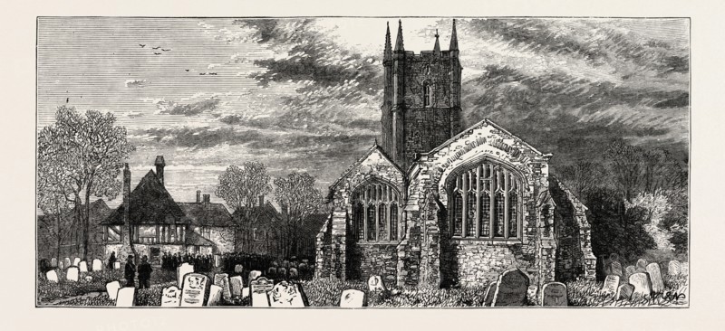 LYDD CHURCHYARD, UK, 1873 engraving