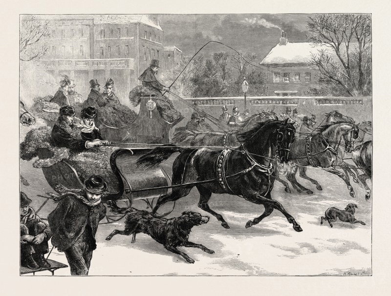 SLEIGHING AT HARLEM, NEW YORK, UNITED STATES OF AMERICA, US, USA, 1873 engraving