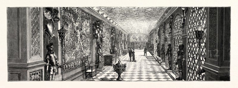 HATFIELD HOUSE, HERTFORDSHIRE, THE SEAT OF THE MARQUIS OF SALISBURY: THE ARMOURY, UK